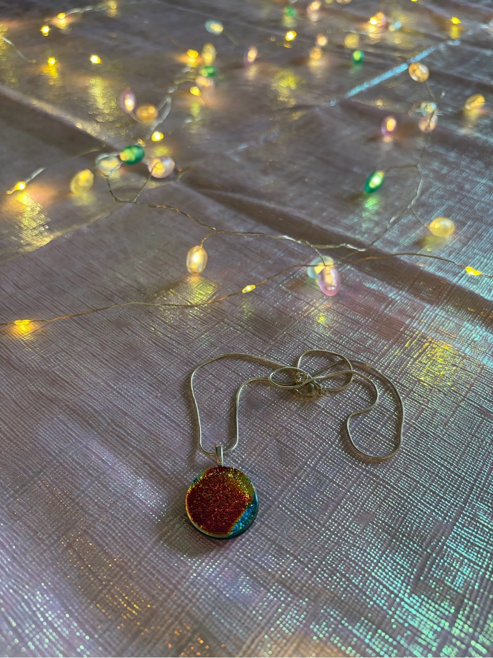 Rainbow Shimmery Round Pendant Necklace